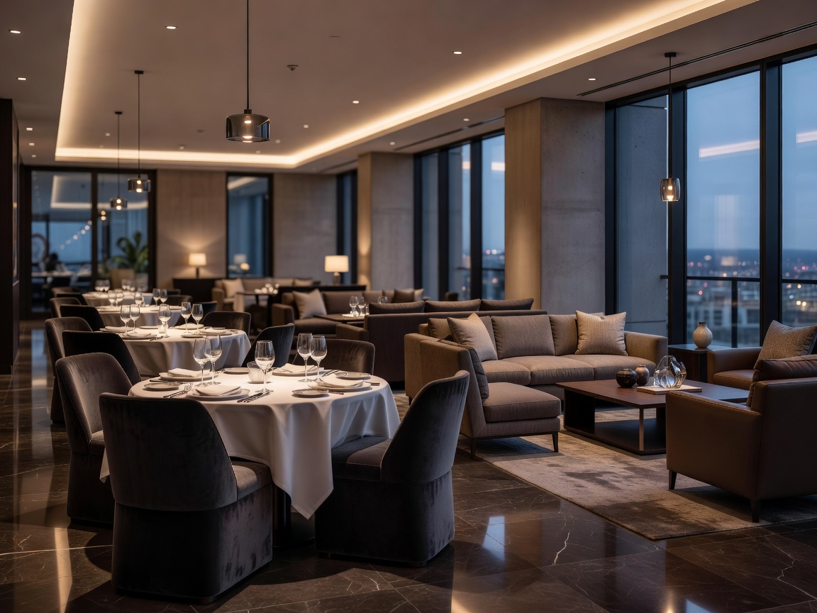 Modern luxury dining area and lounge interior at Parq Vancouver with elegant lighting